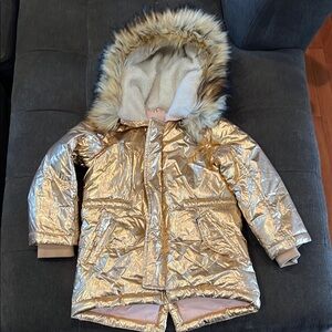 Crewcuts Gold Puffer Jacket with Faux Fur Hood